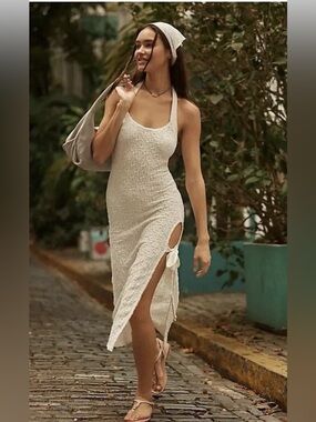 849. FREE PEOPLE Sea Foam Midi Dress in Natural NWOT